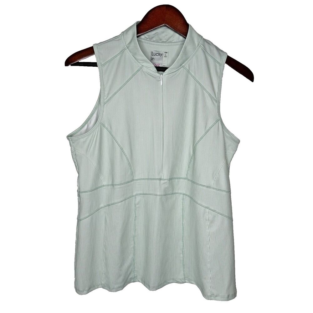 Lucky in Love Womens Large 12 Striped Sleeveless Quarter Zip Tennis Golf Top